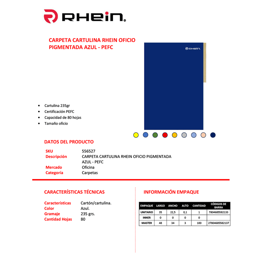 Carpeta Cartulina Pigmentada Oficio Azul Rhein