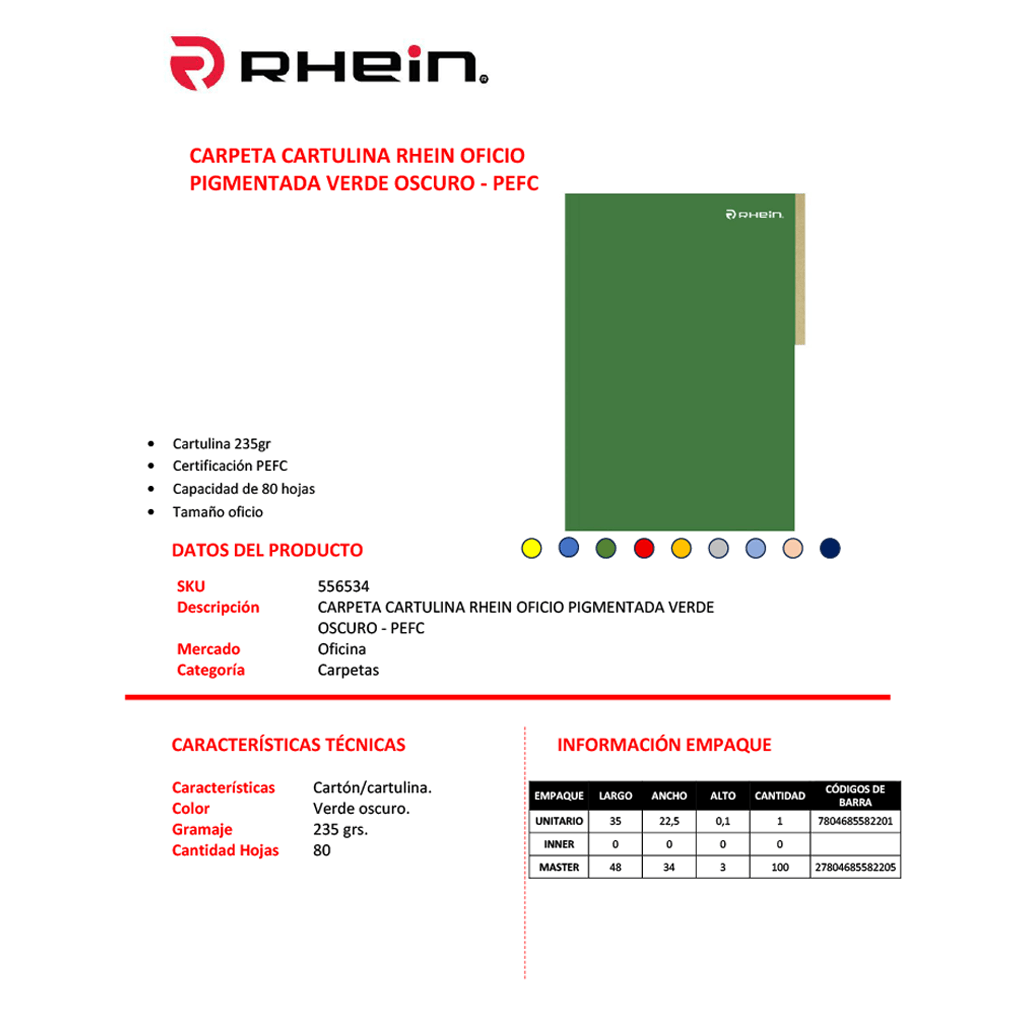 Carpeta Cartulina Pigmentada Oficio Verde Rhein