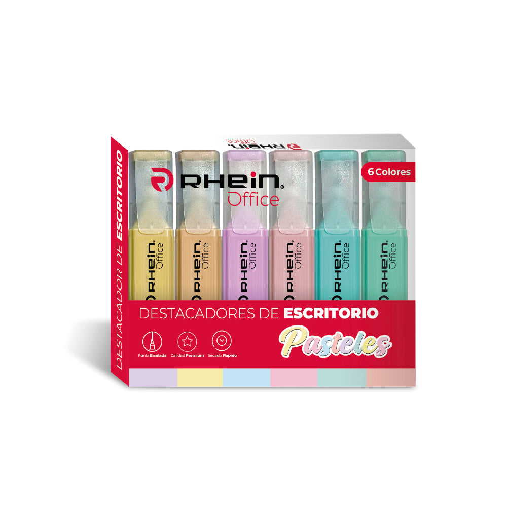 DESTACADOR DE ESCRITORIO RHEIN PUNTA BISELADA 6 COLORES PASTEL