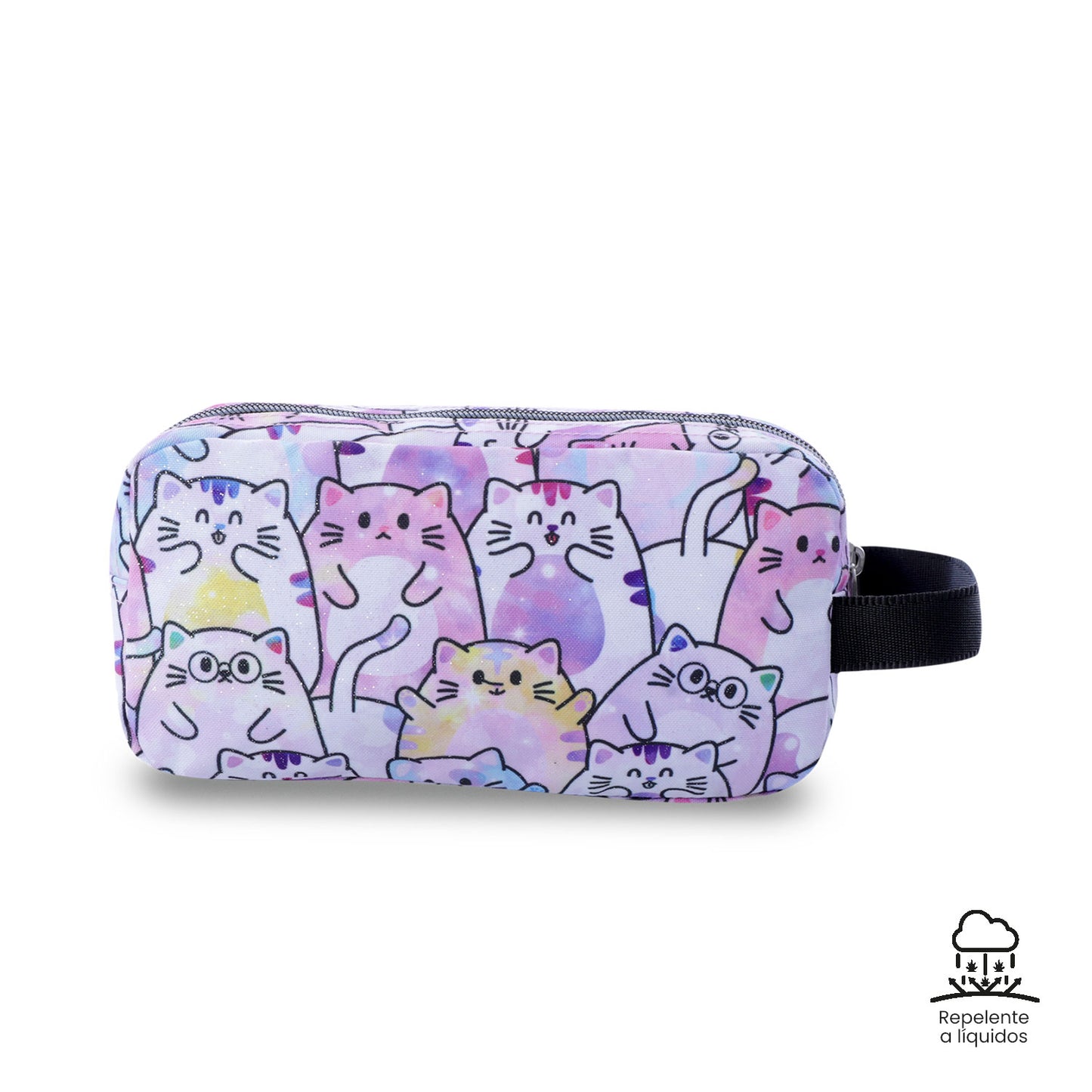 Estuche Multiuso Escuadra Glitter Gatitos Rosado Pequeño