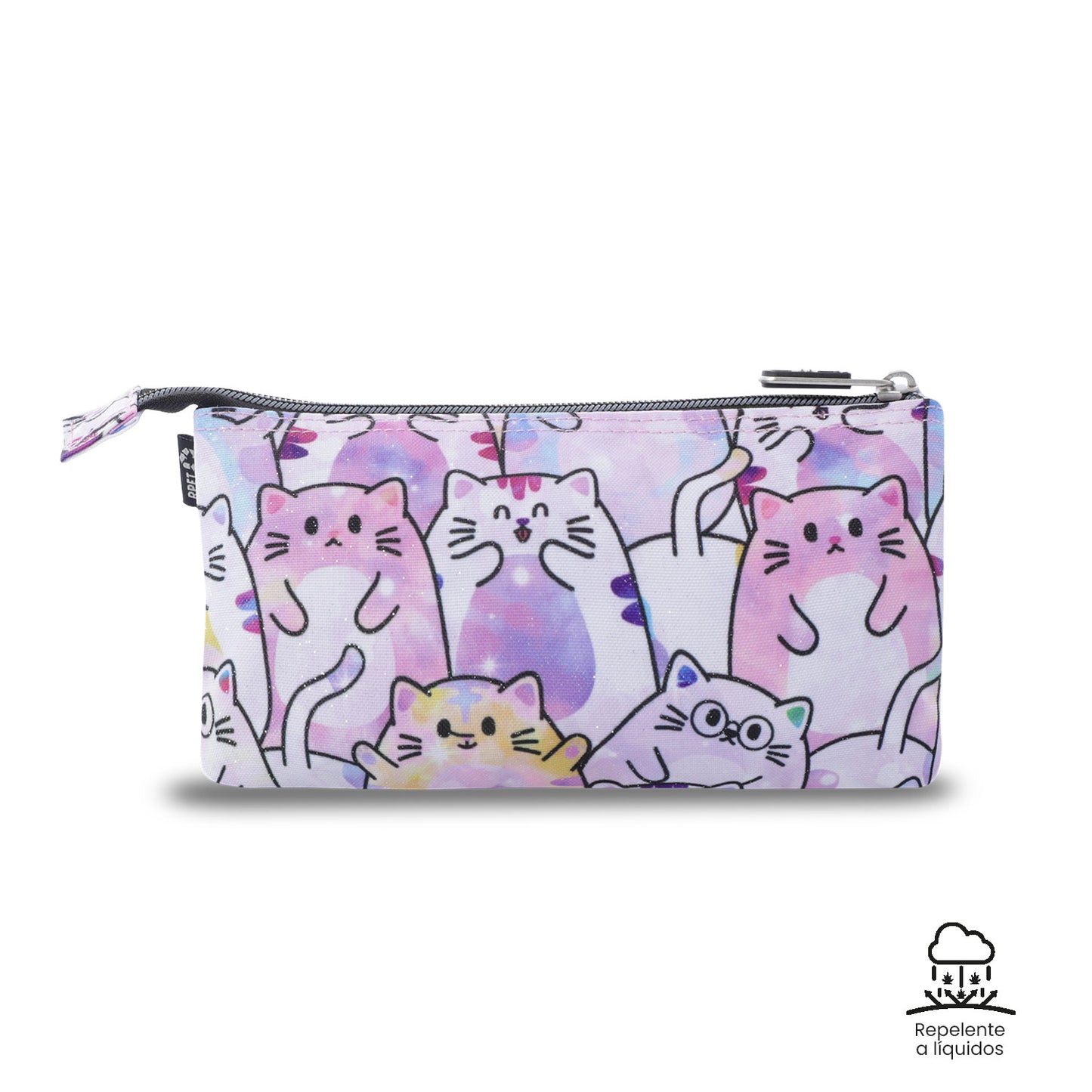 Estuche Multiuso Tablero Glitter Gatitos Rosado Pequeño