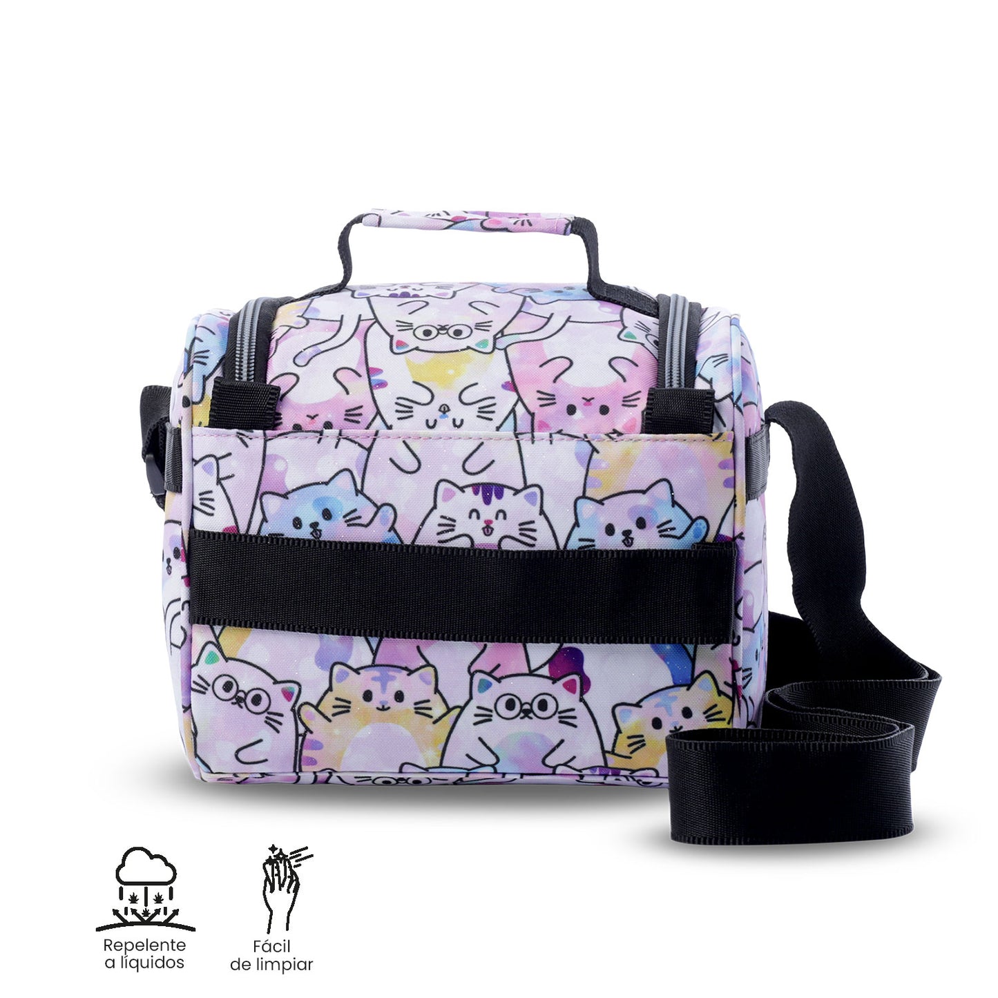 Lonchera Térmica Pizarra Glitter Gatitos Rosada Mediana