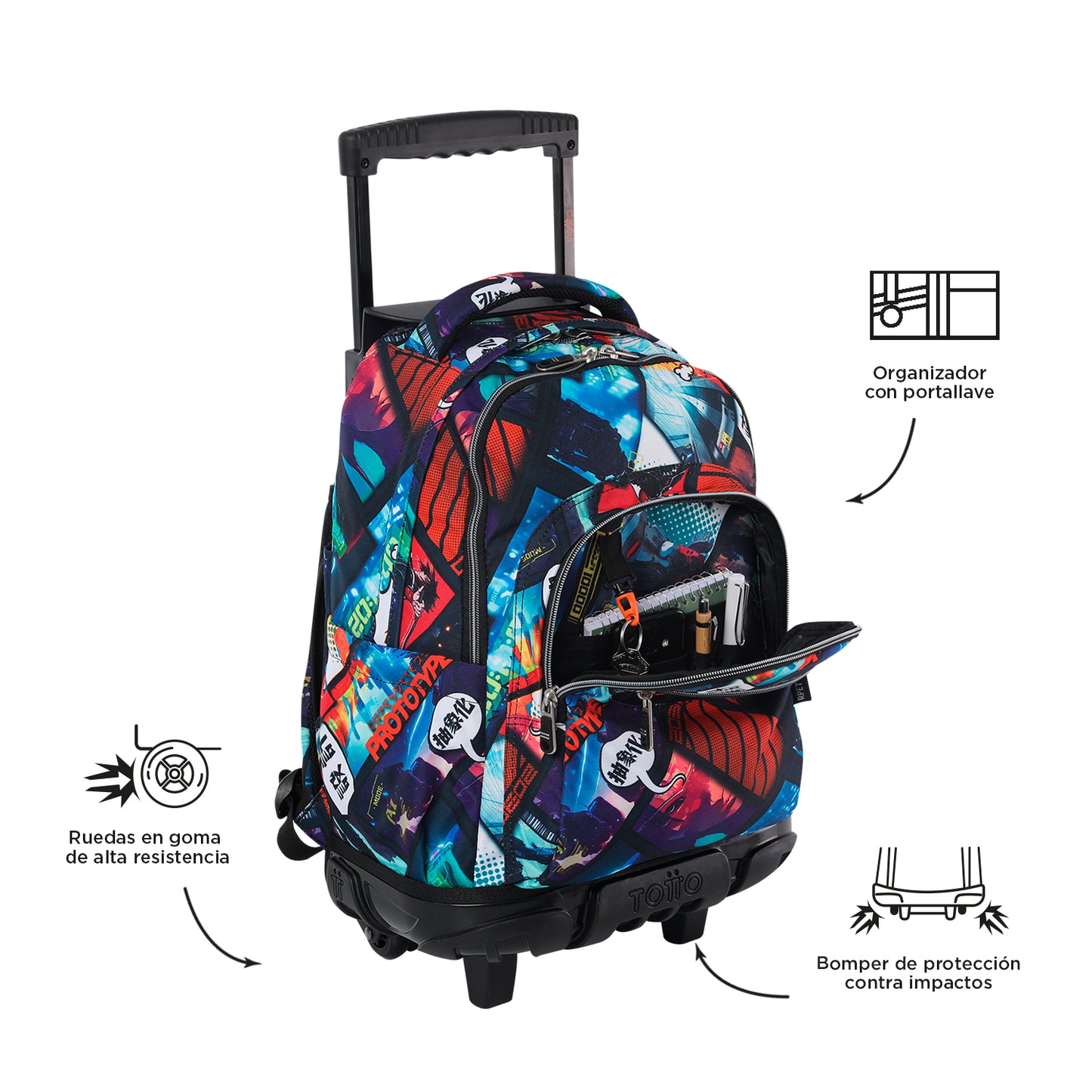 Mochila Con Ruedas Niño Bomper Renglon Negro Kasuya