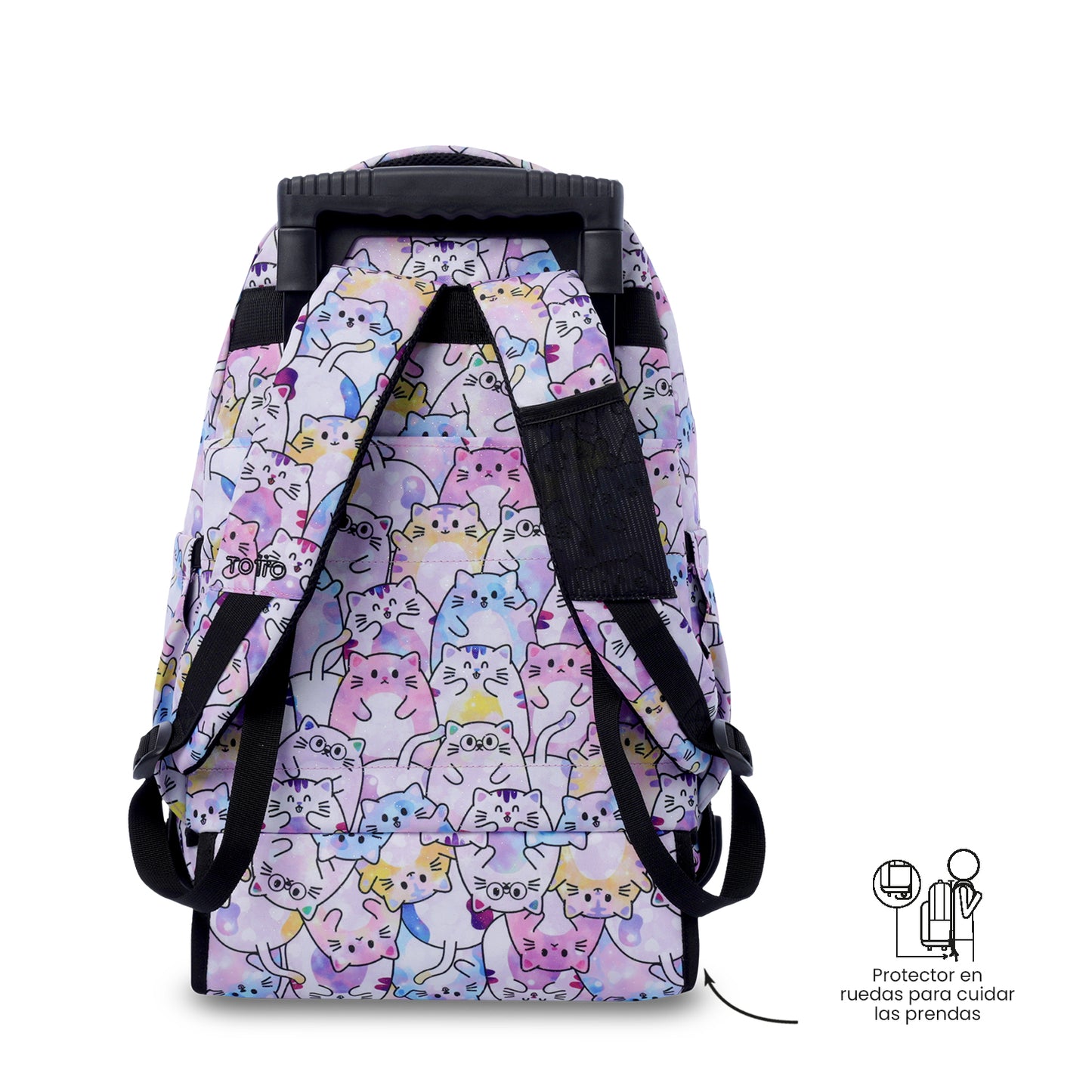Mochila con ruedas Renglón Glitter Gatitos Rosada
