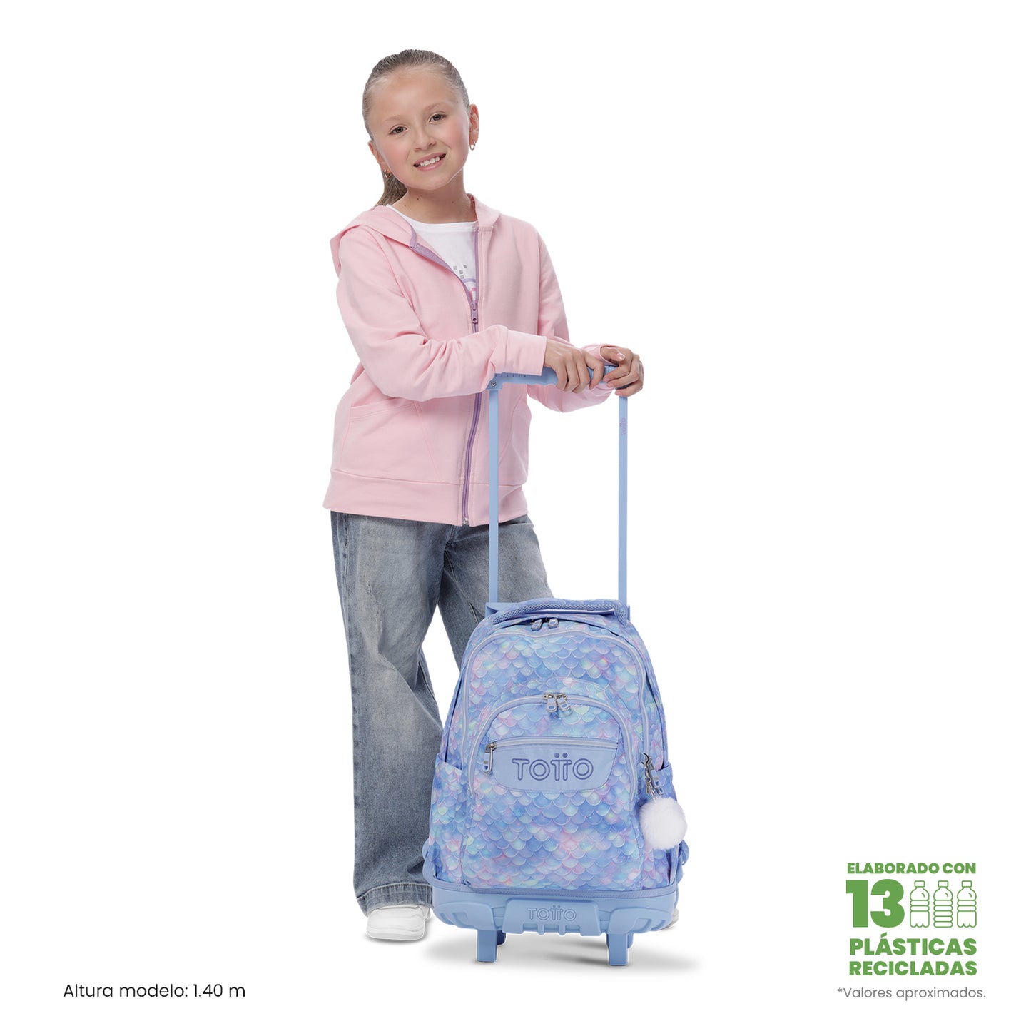 Mochila con ruedas Renglón Nacar Celeste