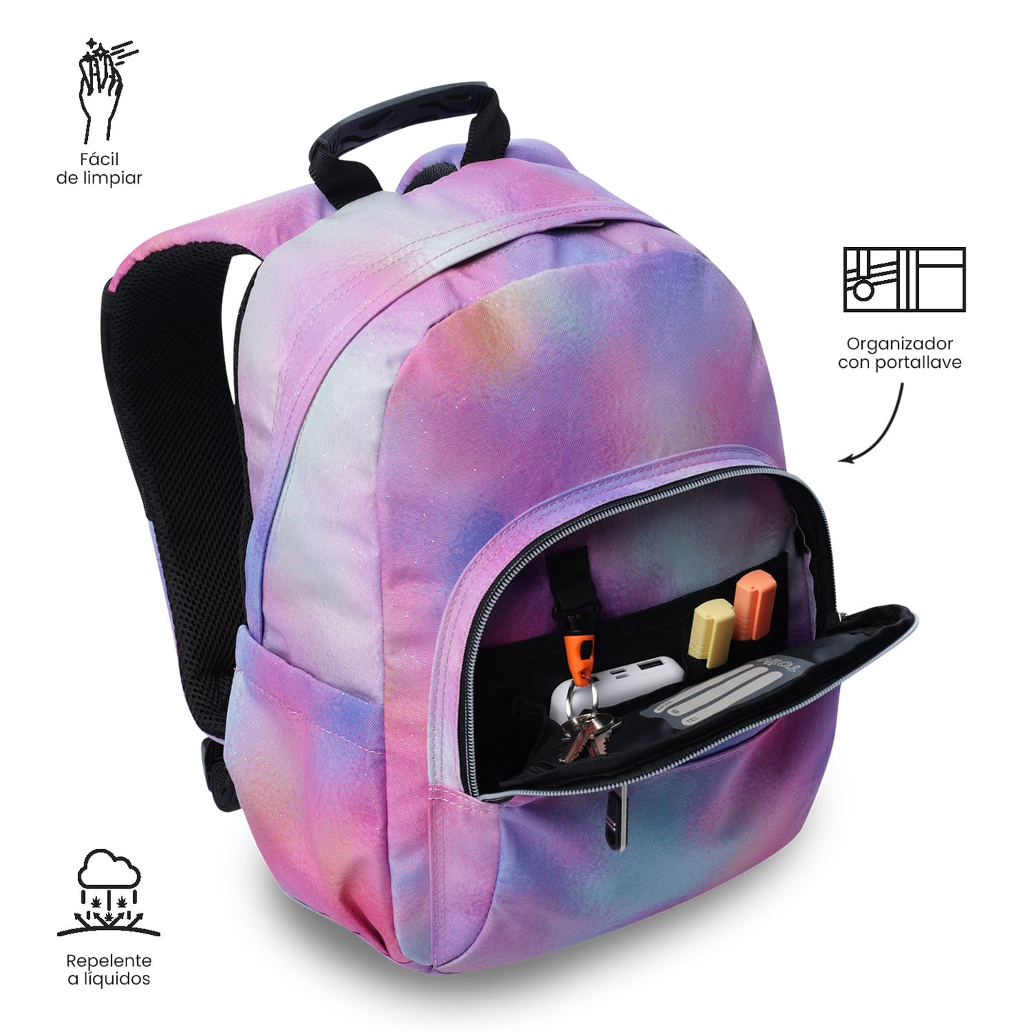 Mochila Juvenil Porta PC 14" Acuarela Glitter Rosada