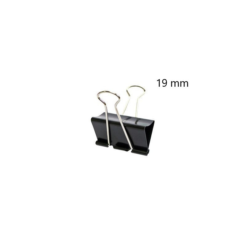 Apretador Doble Clip Negro (BINDER CLIP) 19MM ACERO 12 Unidades