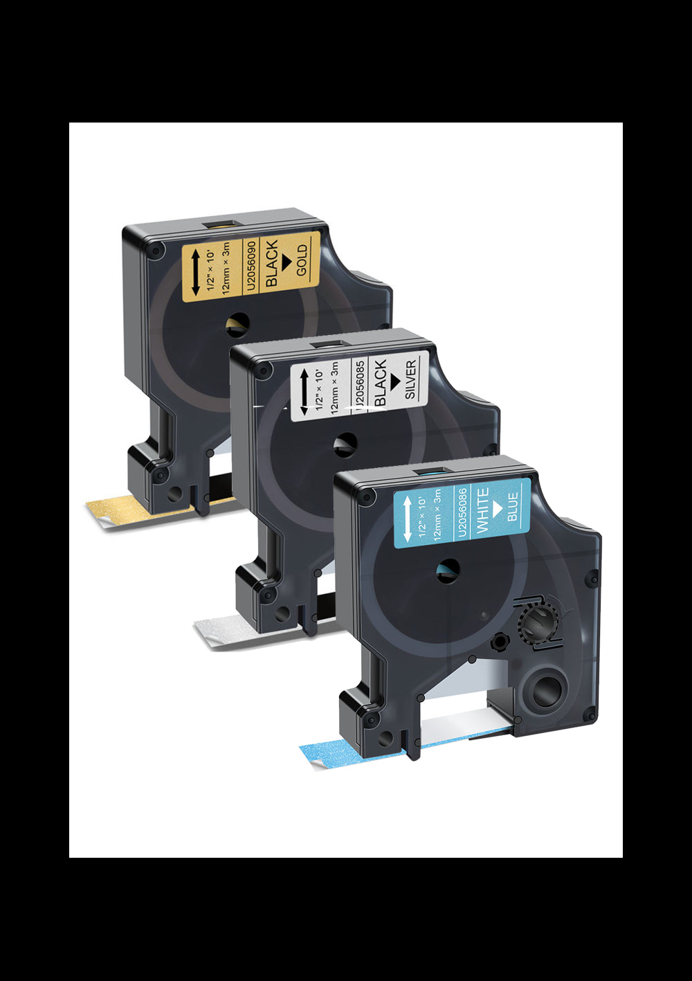 Cintas D1 Dymo Glitter Negro- Plata 12mm x 3mt