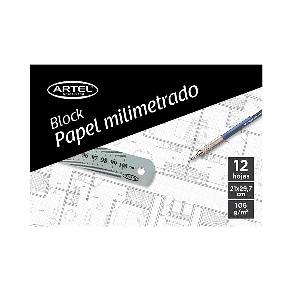 Sobre papel milimetrado a4 12 hojas artel