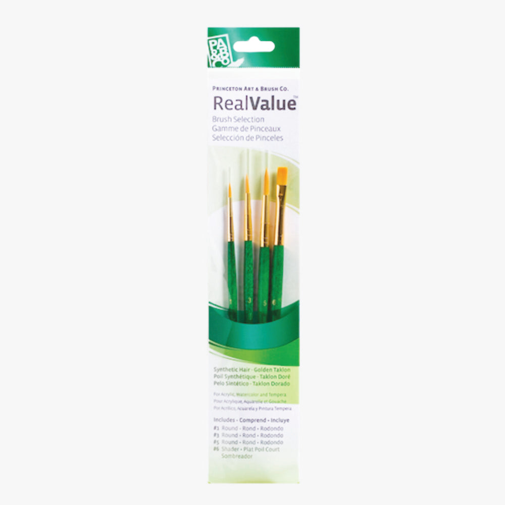 Pinceles Princeton RealValue Mango Corto Verde Pelo Sintético Set 4 (1)