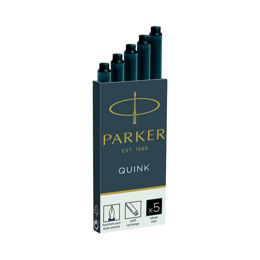 Cartuchos tinta pluma fuente Parker negra caja x5