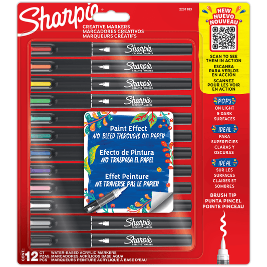 Marcador Sharpie Acrílico Punta Pincel 12 Colores Surtidos