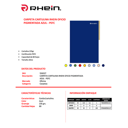 Carpeta Cartulina Pigmentada Oficio Azul Rhein