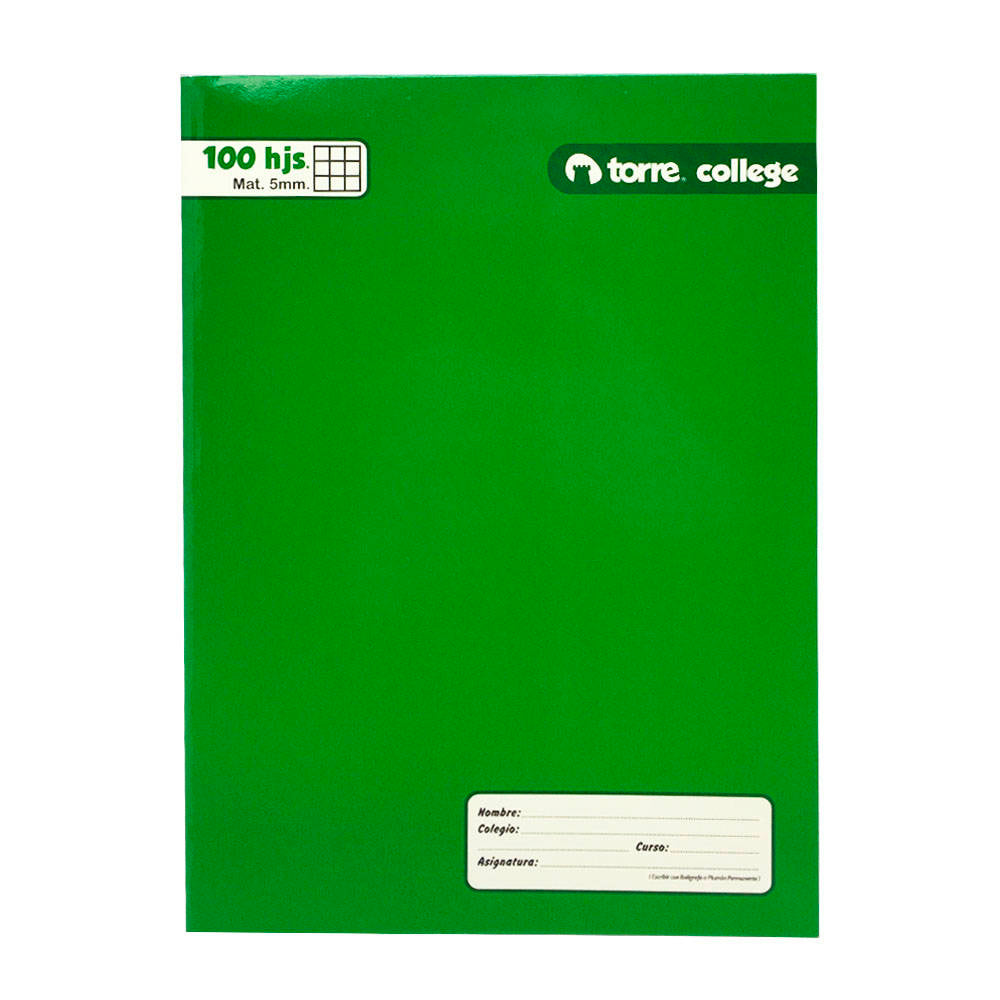 Cuaderno College Liso 5mm 100h