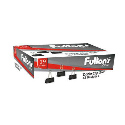 Apretador Doble Clip Negro (BINDER CLIP) 19MM ACERO 12 Unidades