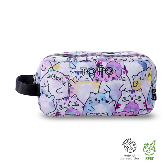 Estuche Multiuso Escuadra Glitter Gatitos Rosado Pequeño