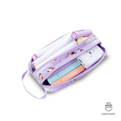 Estuche Multiuso Escuadra Perritos Lila Pequeño