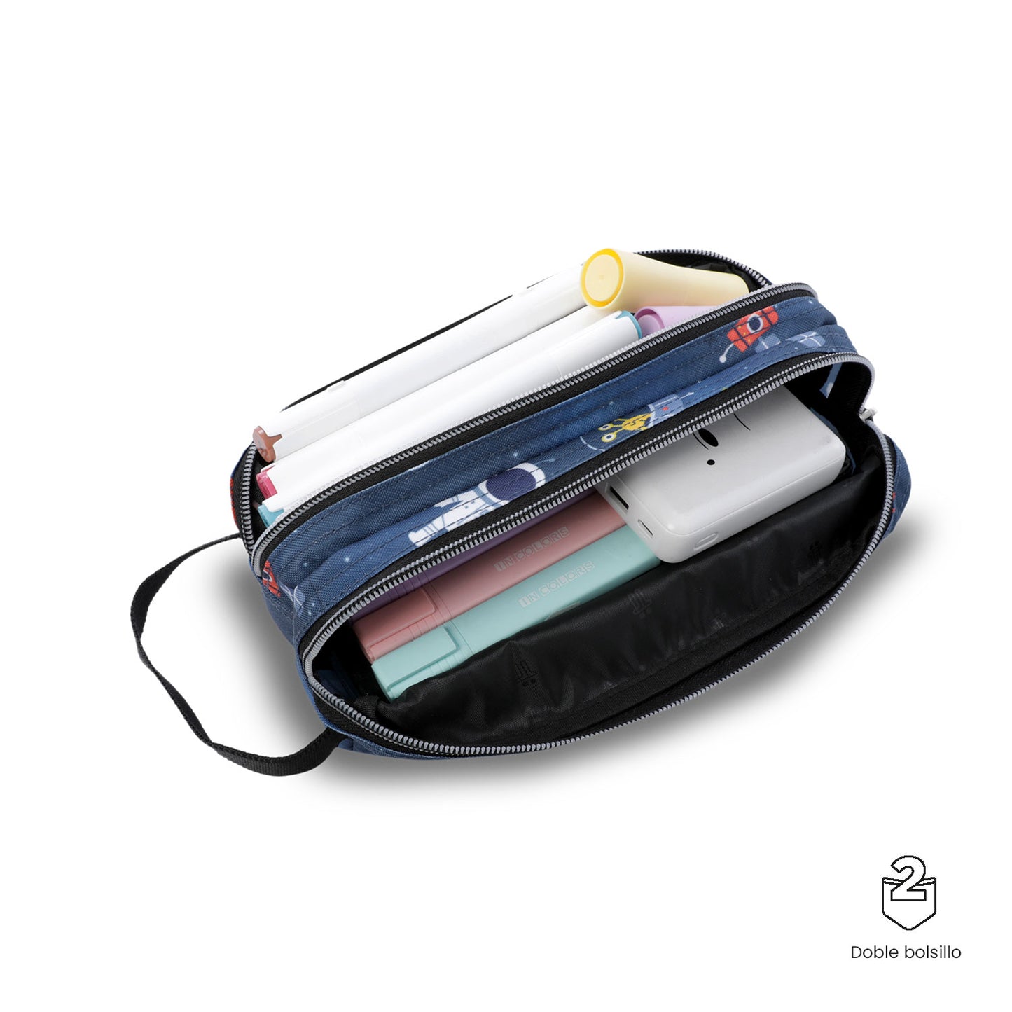 Estuche Multiuso Escuadra Azul Mundo Espacial Pequeño