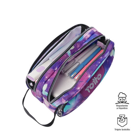 Estuche Multiuso Agapec Violeta Mariposas Glitter Grande