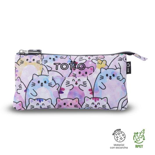 Estuche Multiuso Tablero Glitter Gatitos Rosado Pequeño