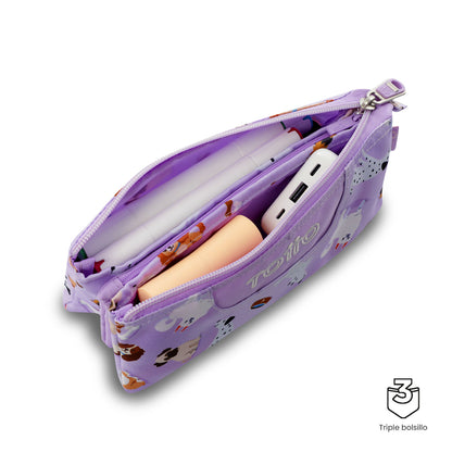 Estuche Multiuso Tablero Perritos Lila Pequeño