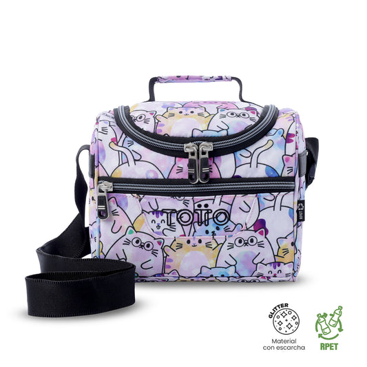 Lonchera Térmica Pizarra Glitter Gatitos  Rosada Mediana