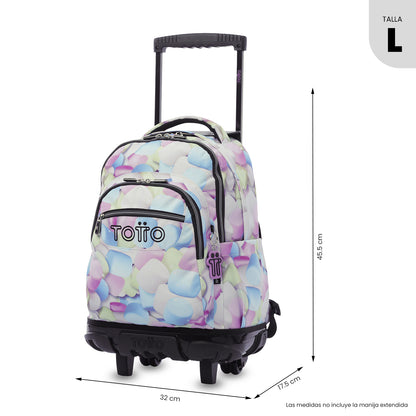 Mochila con ruedas Renglón Glitter Malvaviscos Rosada