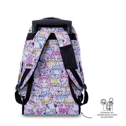 Mochila con ruedas  Renglón Glitter Gatitos Rosada
