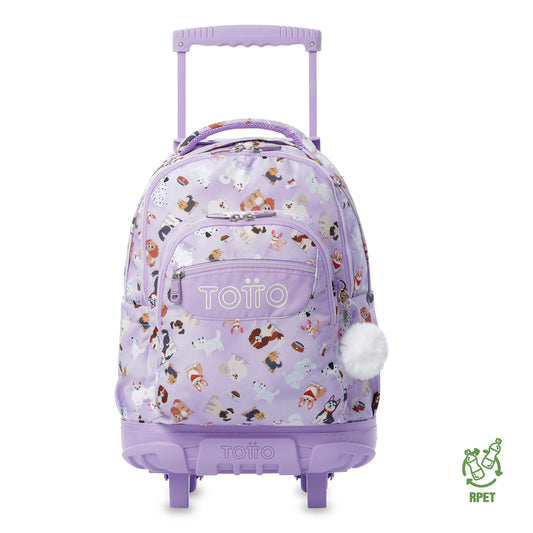Mochila con ruedas Renglón Perritos Lila