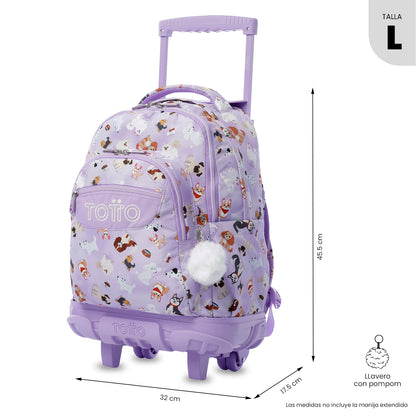 Mochila con ruedas Renglón Perritos Lila