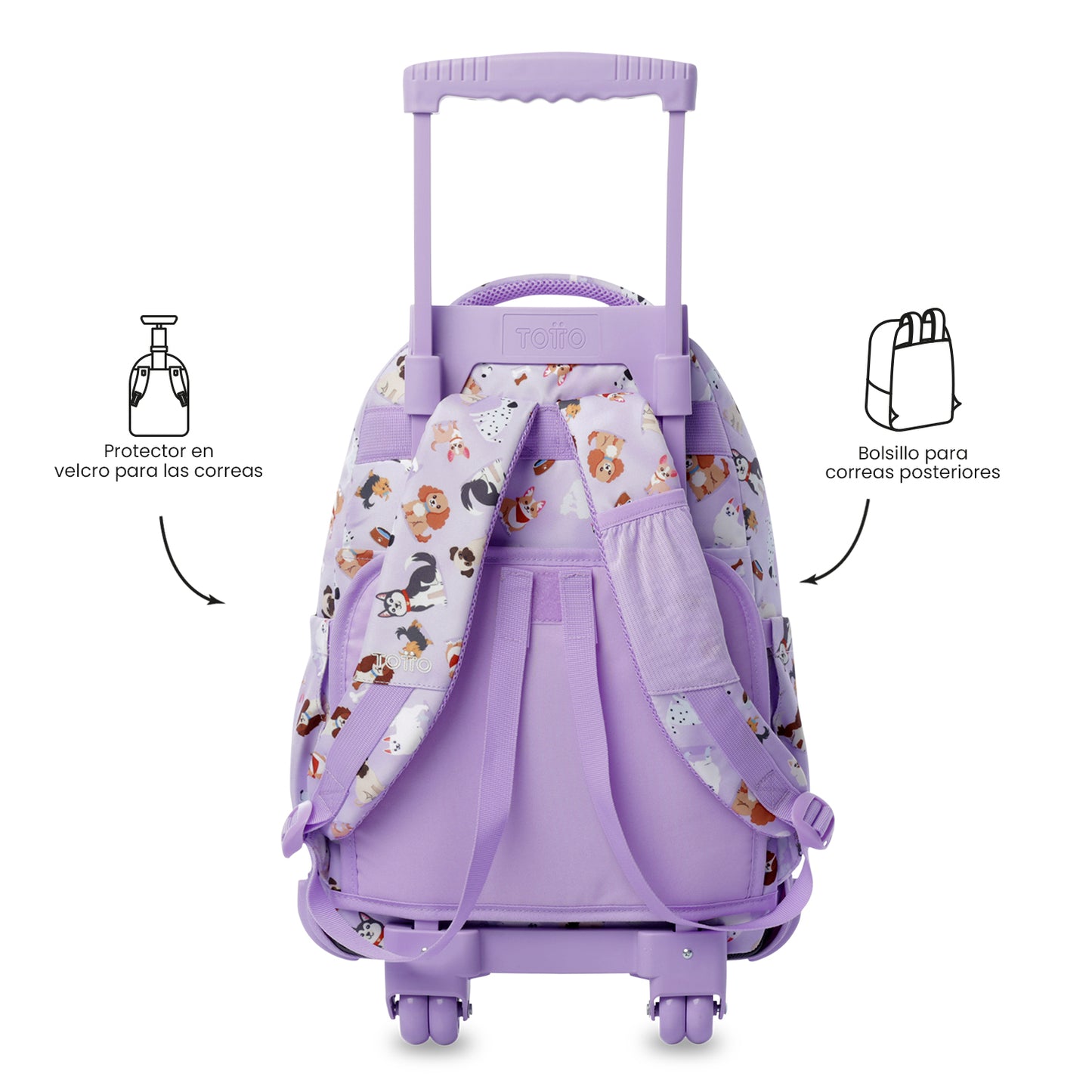 Mochila con ruedas Renglón Perritos Lila