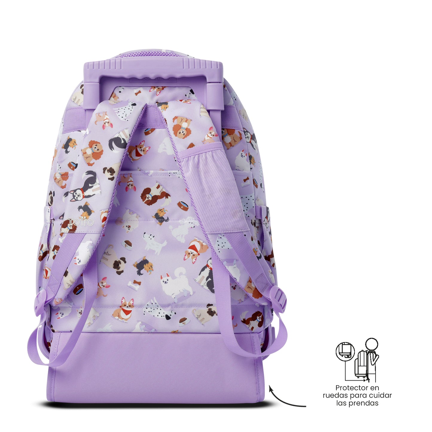 Mochila con ruedas Renglón Perritos Lila