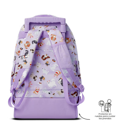 Mochila con ruedas Renglón Perritos Lila