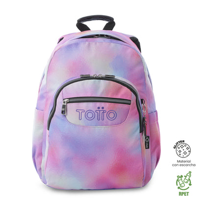 Mochila Juvenil Porta PC 14" Acuarela Glitter Rosada