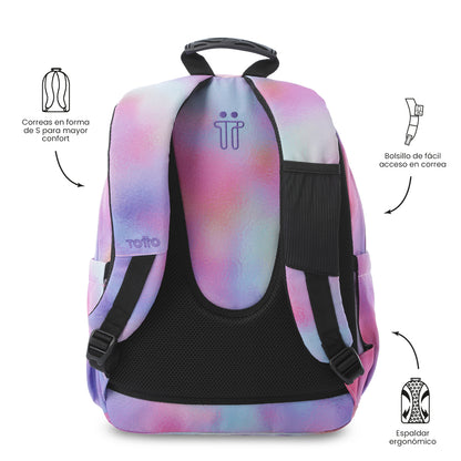 Mochila Juvenil Porta PC 14" Acuarela Glitter Rosada