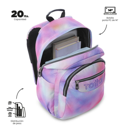 Mochila Juvenil Porta PC 14" Acuarela Glitter Rosada
