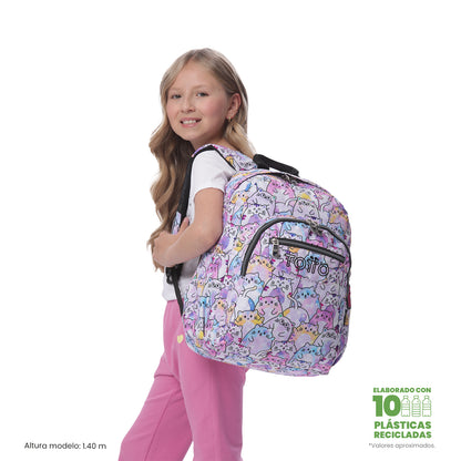 Mochila Juvenil Porta PC 14" Acuarela Glitter Gatitos Rosada