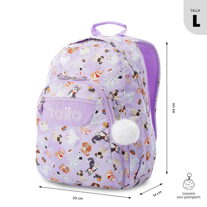 Mochila Juvenil Porta PC 14" Acuarela Perritos Lila