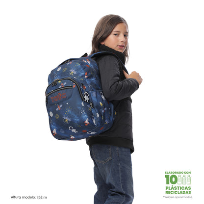 Mochila Juvenil Porta PC 14" Acuarela Azul Mundo Espacial