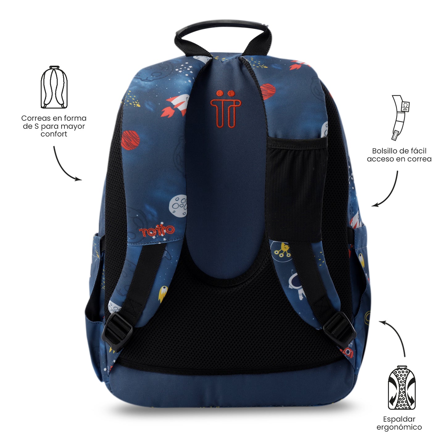 Mochila Juvenil Porta PC 14" Acuarela Azul Mundo Espacial