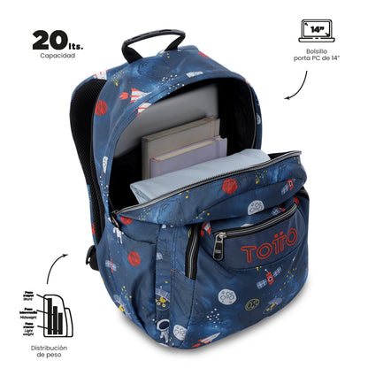 Mochila Juvenil Porta PC 14" Acuarela Azul Mundo Espacial