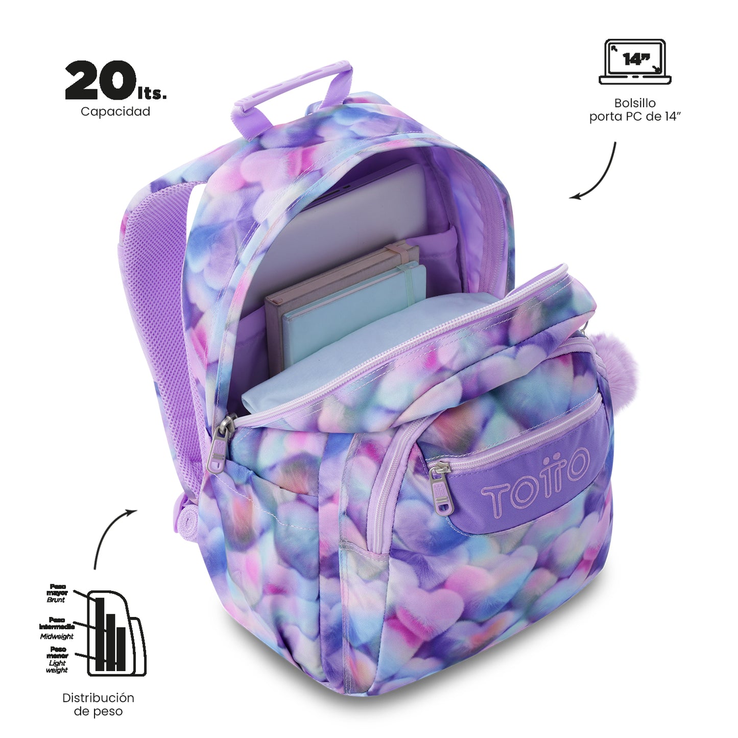 Mochila Juvenil Porta PC 14" Acuarela Morada