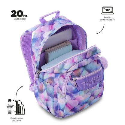 Mochila Juvenil Porta PC 14" Acuarela Morada