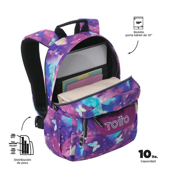 Mochila Juvenil Tempera Notebook 10´" Violeta Mariposas Glitter
