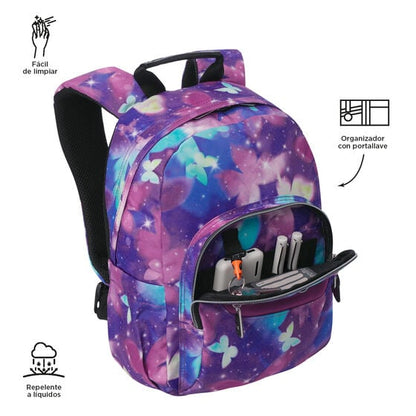 Mochila Juvenil Tempera Notebook 10´" Violeta Mariposas Glitter