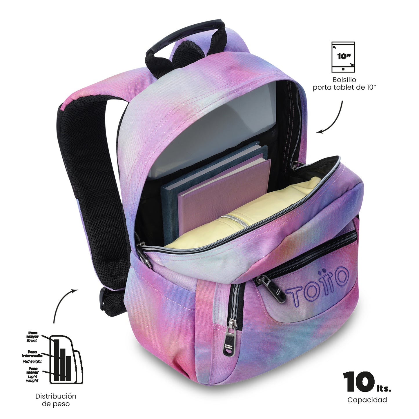 Mochila Juvenil Tempera Notebook 10´" Glitter Rosada