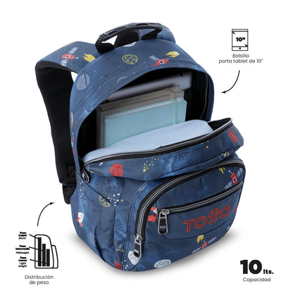 Mochila Juvenil Tempera Notebook 10´" Azul Mundo Espacial