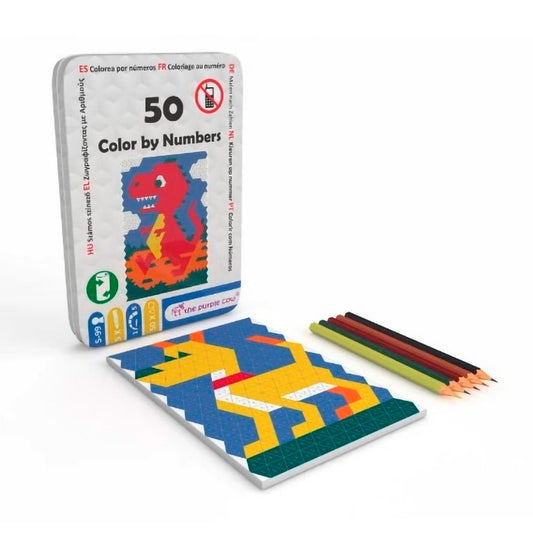 50 Juegos Color por números Caja Metálica