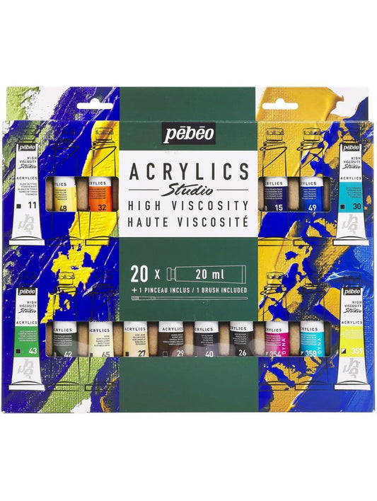 Acrílico Pebeo Studio Set 20 Colores 20ml + Pincel