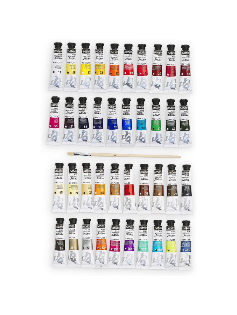 Acrílico Pebeo Studio Set 40 Colores 20ml + Pincel